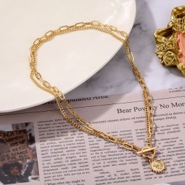 Vintage Carved Coin Thick Chain OT Buckle Necklace Bohemian Punk Metal Coin Collar Choker Necklace Fashion Women Punk Jewelry